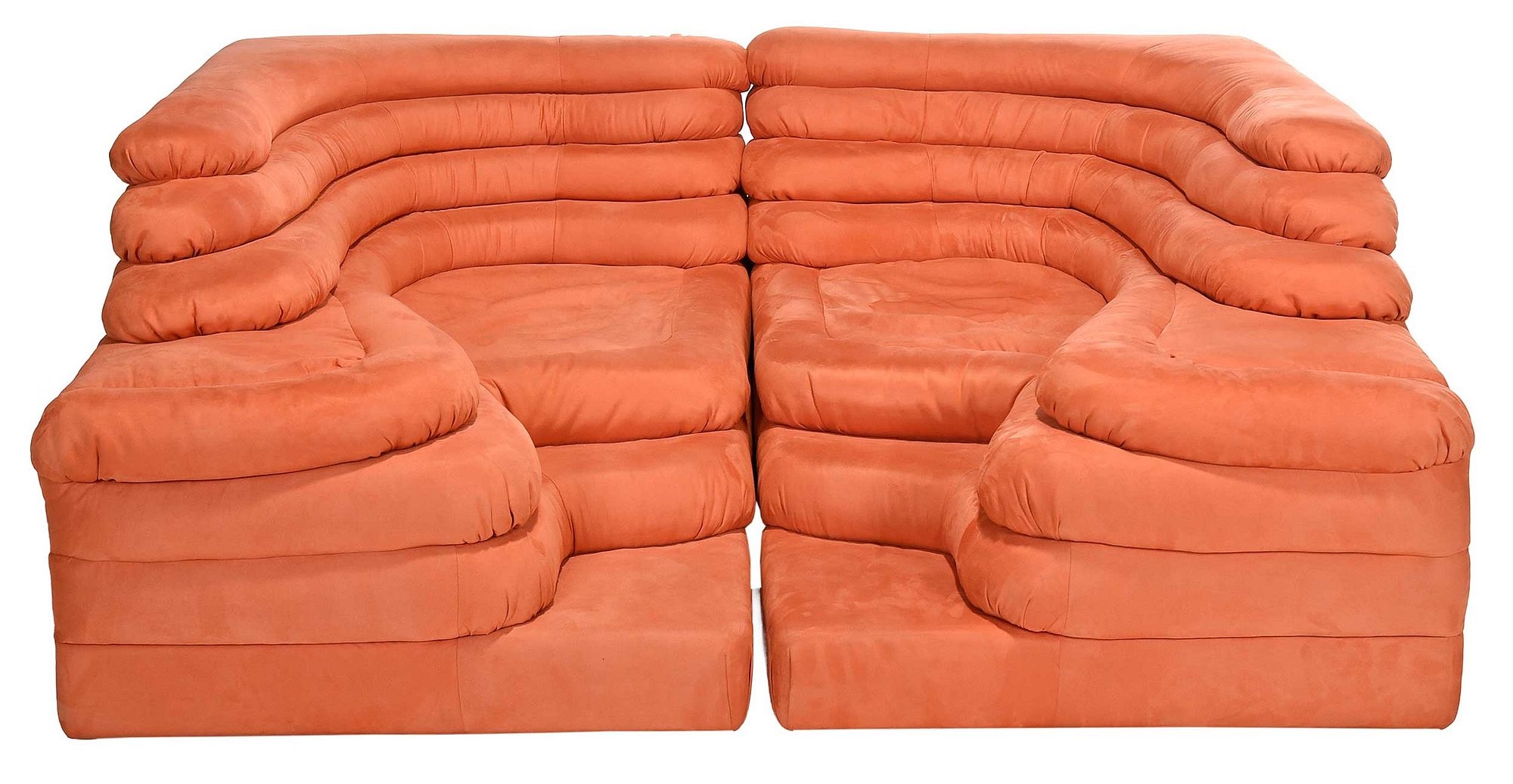 Artwork by Ubald Klug, Ubald Klug for De Sede Pair of Terrazza Landscapes Sofas, Made of orange upholstery
