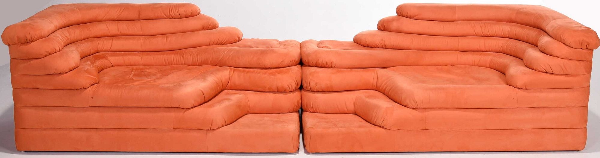 Artwork by Ubald Klug, Ubald Klug for De Sede Pair of Terrazza Landscapes Sofas, Made of orange upholstery
