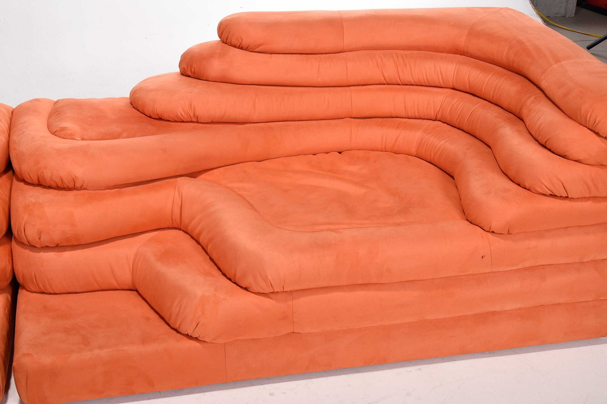Artwork by Ubald Klug, Ubald Klug for De Sede Pair of Terrazza Landscapes Sofas, Made of orange upholstery