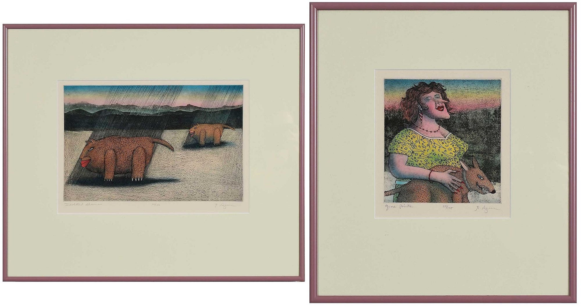 Artwork by T. P. Speer, Two Etchings, Made of color etching