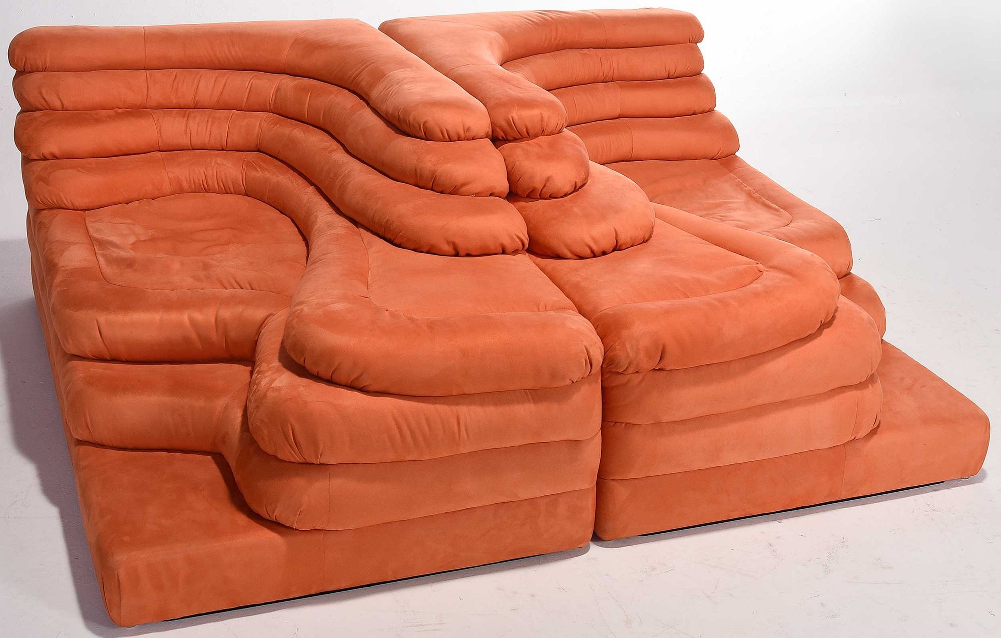 Artwork by Ubald Klug, Ubald Klug for De Sede Pair of Terrazza Landscapes Sofas, Made of orange upholstery