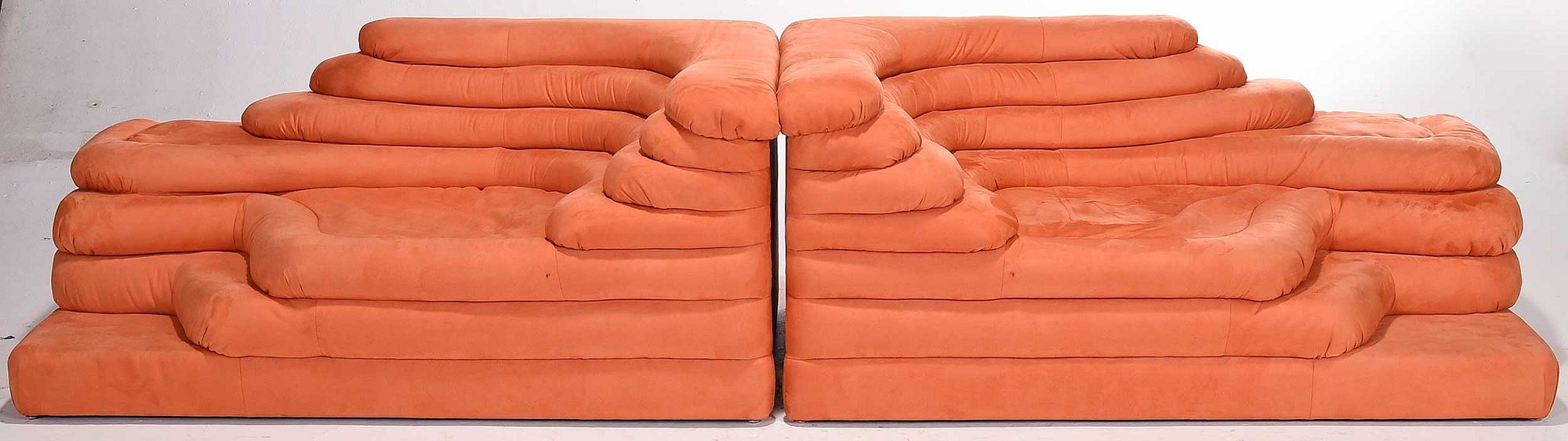 Artwork by Ubald Klug, Ubald Klug for De Sede Pair of Terrazza Landscapes Sofas, Made of orange upholstery