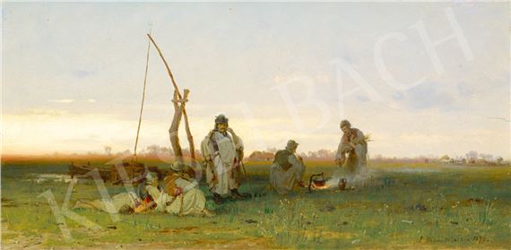 Sunset at the Well by Pal Böhm, 1872