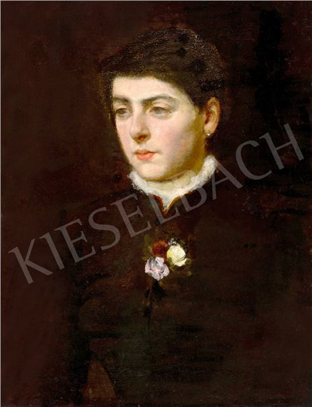 Woman with Roses (Portrait of Braunauer Istvánné Anna by Mihaly Munkacsy, 1884