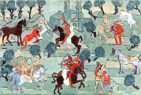 Saint Ladislaus and the Pagan Warrior Holding a Hungarian Girl (Legend of Saint Ladislaus by Margit Móricz, 1930s