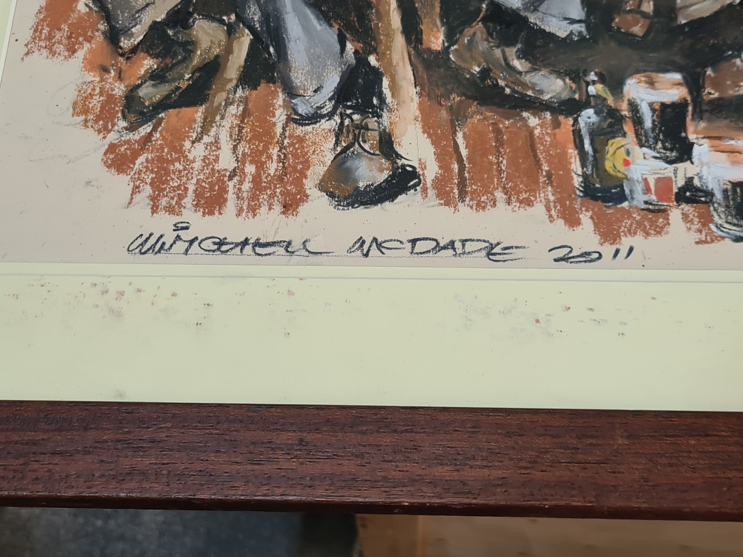 Artwork by Michael Mcdade, 2011'. Housed in a wooden frame behind glass. With Gallery sticker to verso.
MM: 62 x 55 cm including frame
Michael McDade is a well known Irish artist with works at Ross, Made of chalk pastel on paper painting