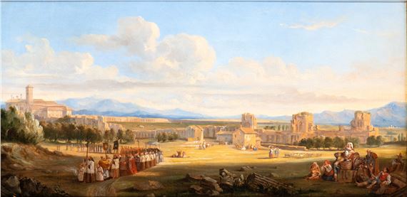 Procession from Santa Croce in Gerusalemme to San Giovanni in Laterano by Roman School, 19th Century