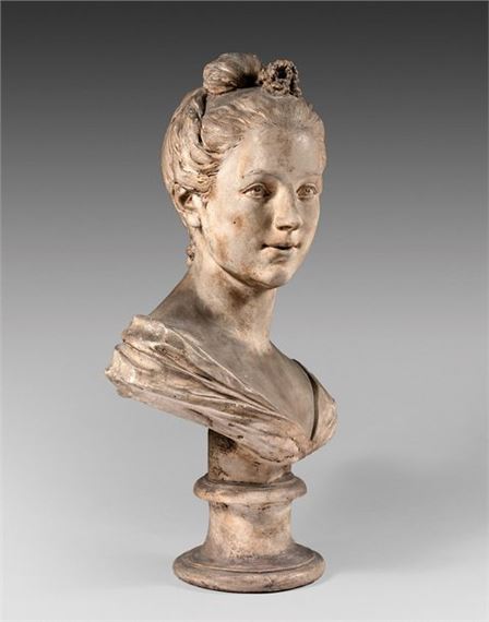 Portrait of Marguerite Le Comte PLASTER BUST with traces of an old brown patina - Guillaume Coustou II