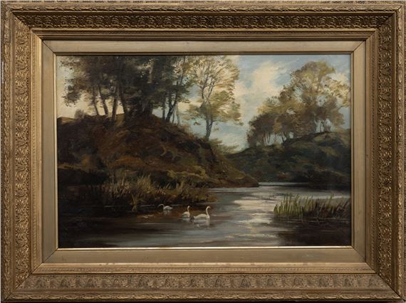 JOHN HAMILTON GLASS SSA (SCOTTISH 20TH CENTURY), SWANS ON THE RIVER by John Hamilton Glass