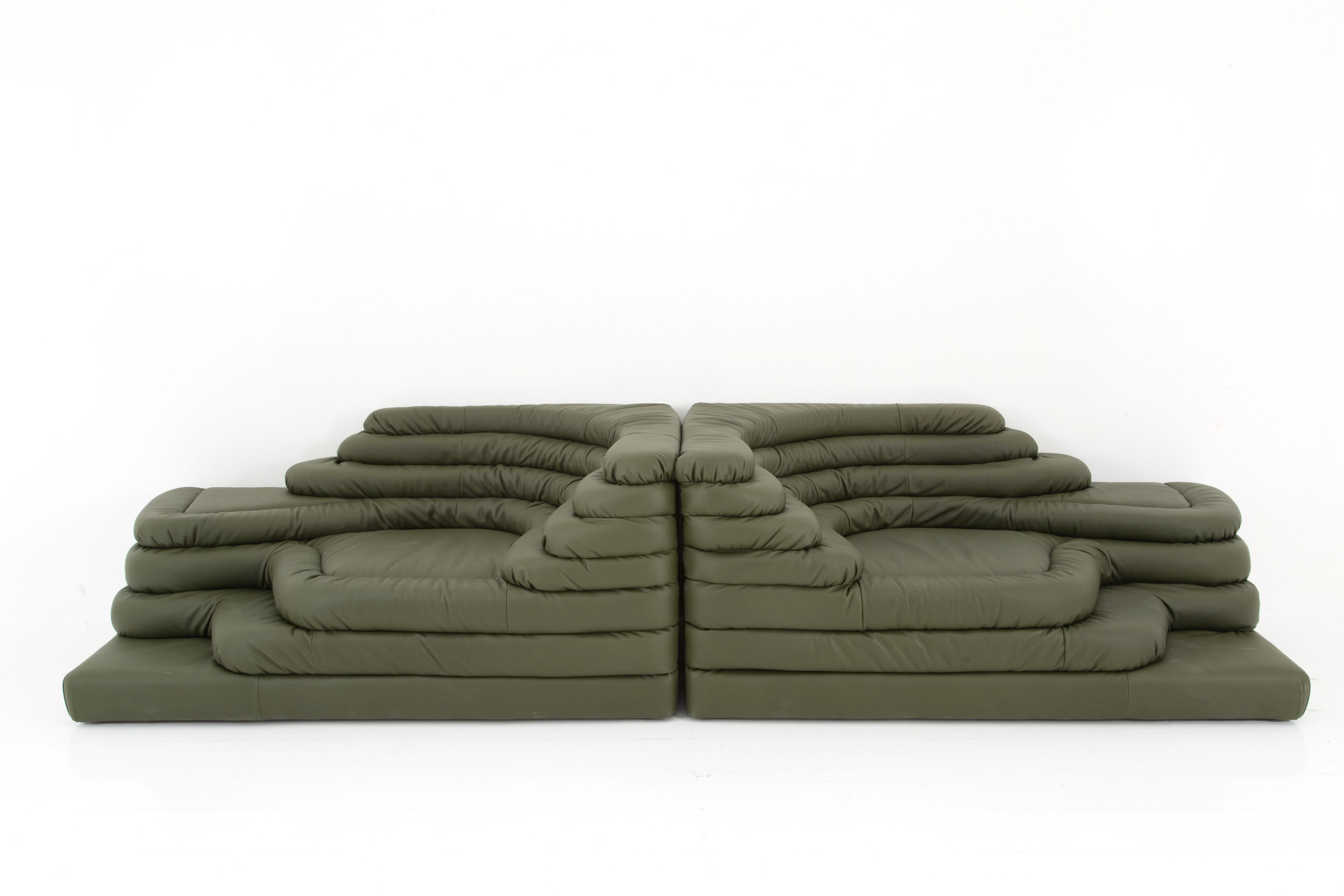 Artwork by Ubald Klug, Pair of Terrazza sofas for DE SEDE, Made of black leather