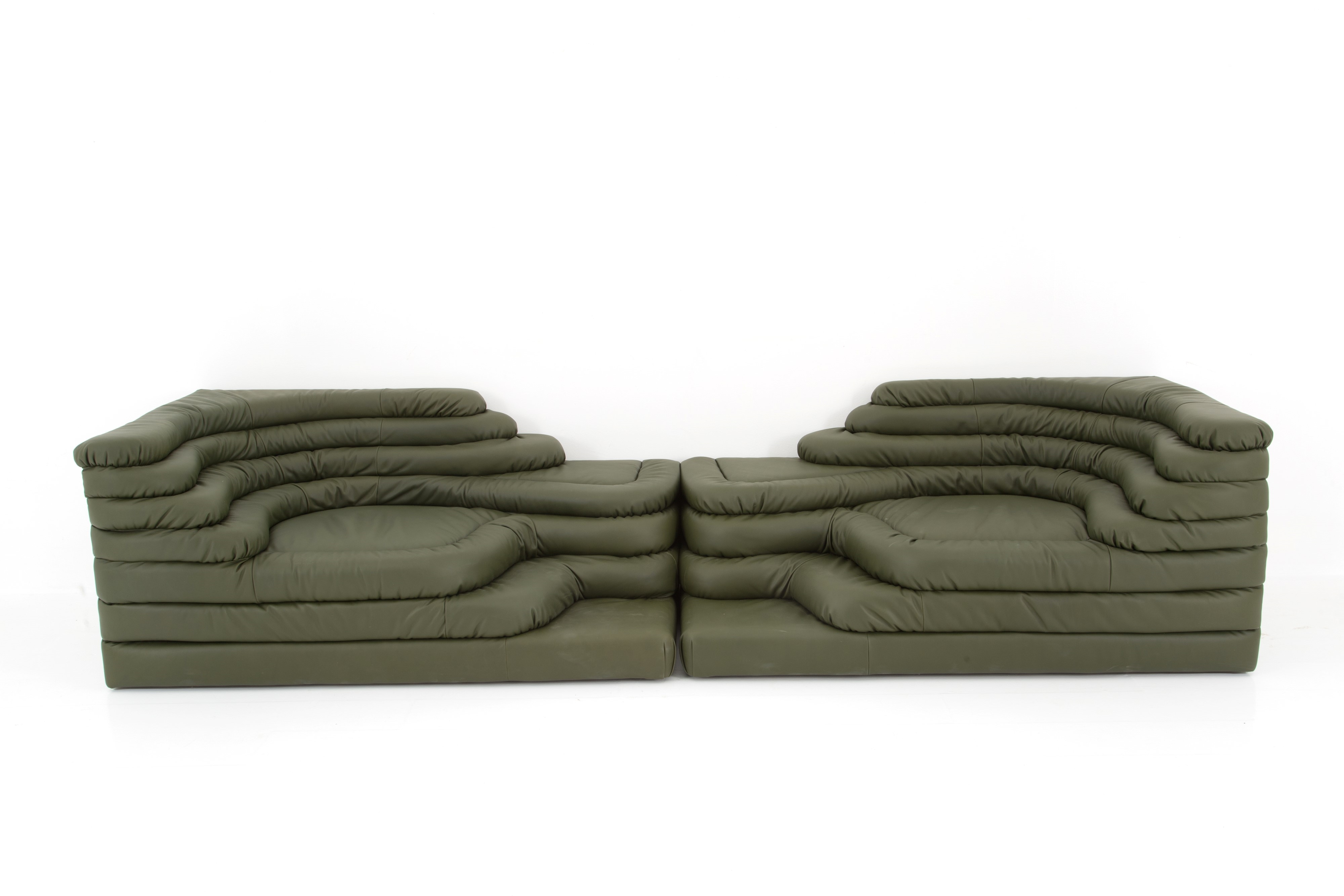 Artwork by Ubald Klug, Pair of Terrazza sofas for DE SEDE, Made of black leather