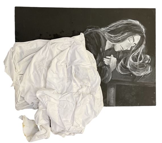 VIVA MEHTA; an abstract oil on canvas and mixed media of a lady