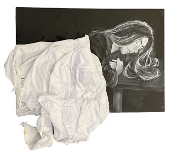 VIVA MEHTA; an abstract oil on canvas and mixed media of a lady - Viva Mehta