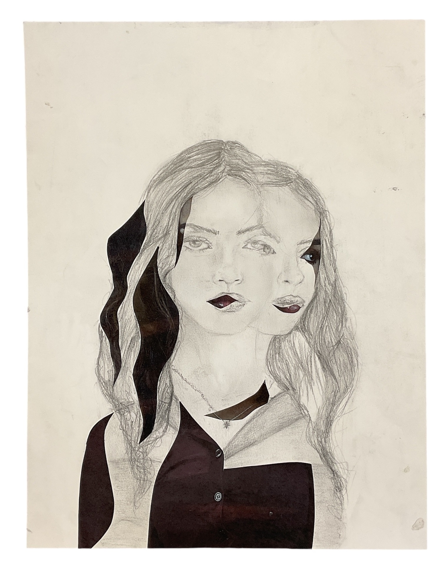 Artwork by Viva Mehta, VIVA MEHTA; an abstract pencil drawing and mixed media of a lady, Made of pencil drawing and mixed media