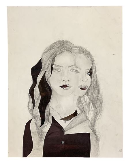 VIVA MEHTA; an abstract pencil drawing and mixed media of a lady - Viva Mehta