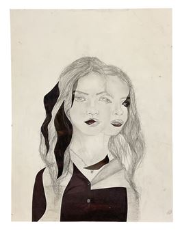 VIVA MEHTA; an abstract pencil drawing and mixed media of a lady - Viva Mehta