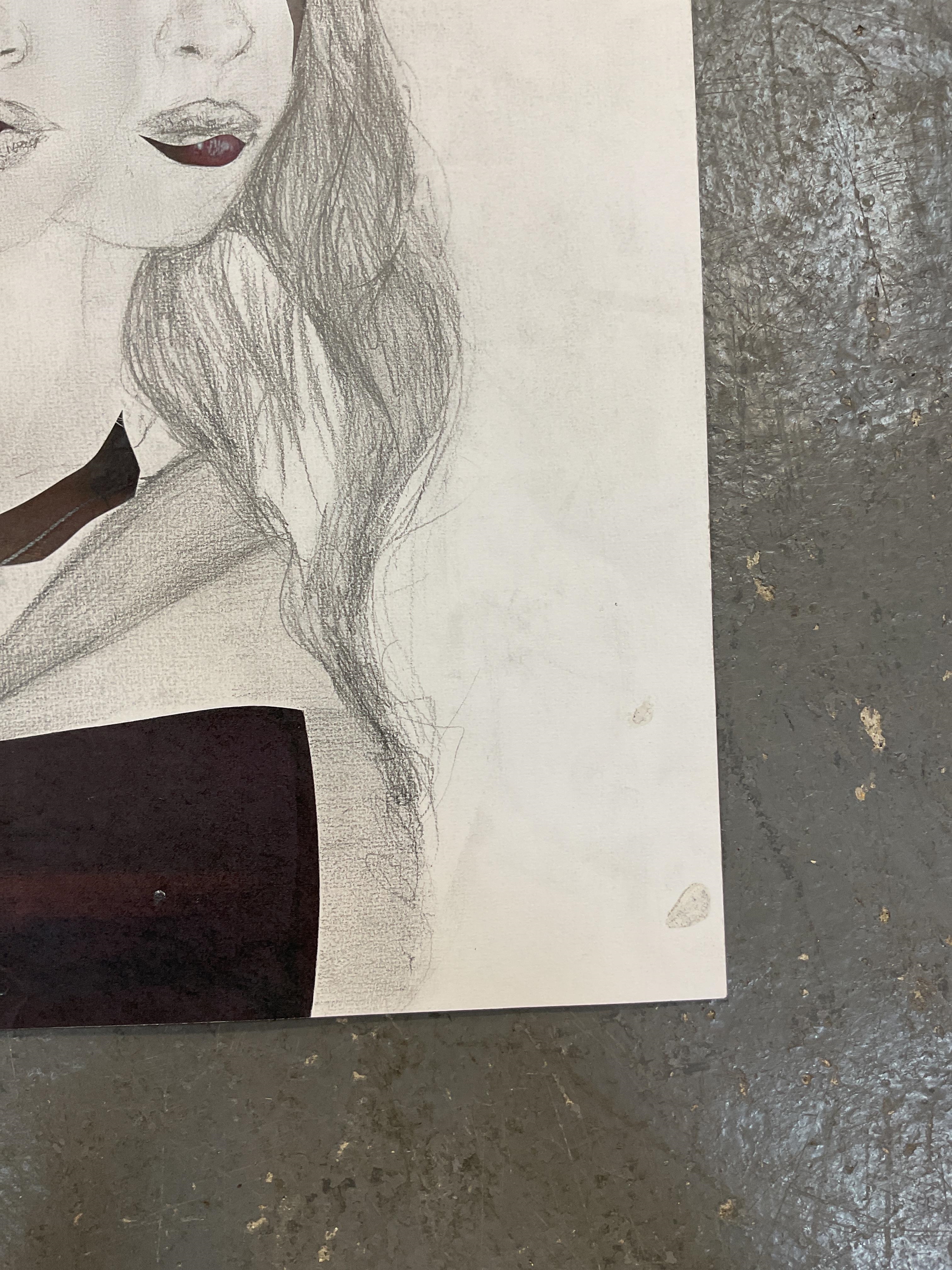 Artwork by Viva Mehta, VIVA MEHTA; an abstract pencil drawing and mixed media of a lady, Made of pencil drawing and mixed media