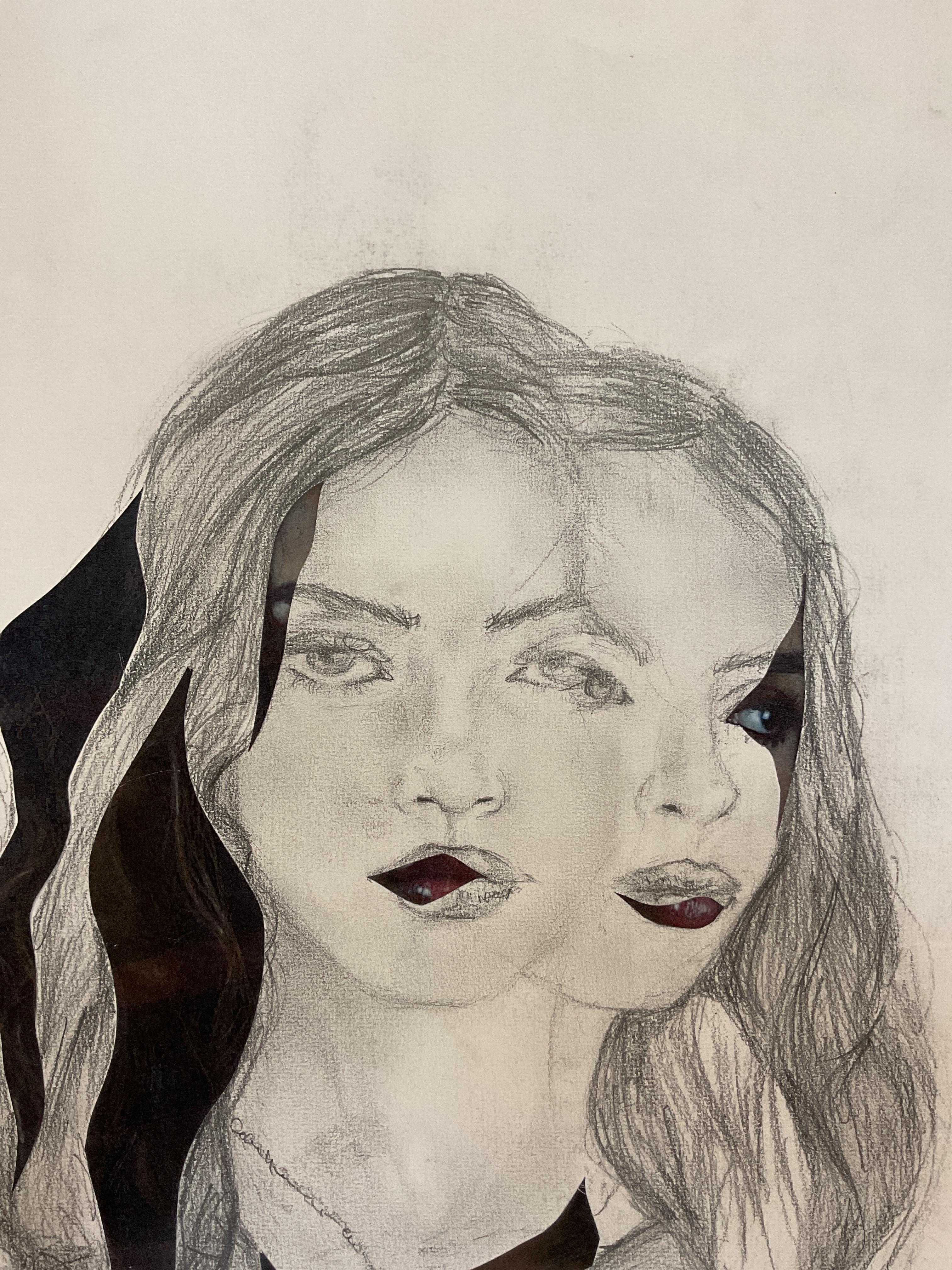 Artwork by Viva Mehta, VIVA MEHTA; an abstract pencil drawing and mixed media of a lady, Made of pencil drawing and mixed media