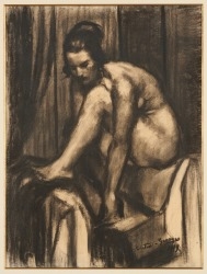 Artwork by Georges Creten, Jeune femme se déshabillant, Made of Drawing in wash and Indian ink on paper