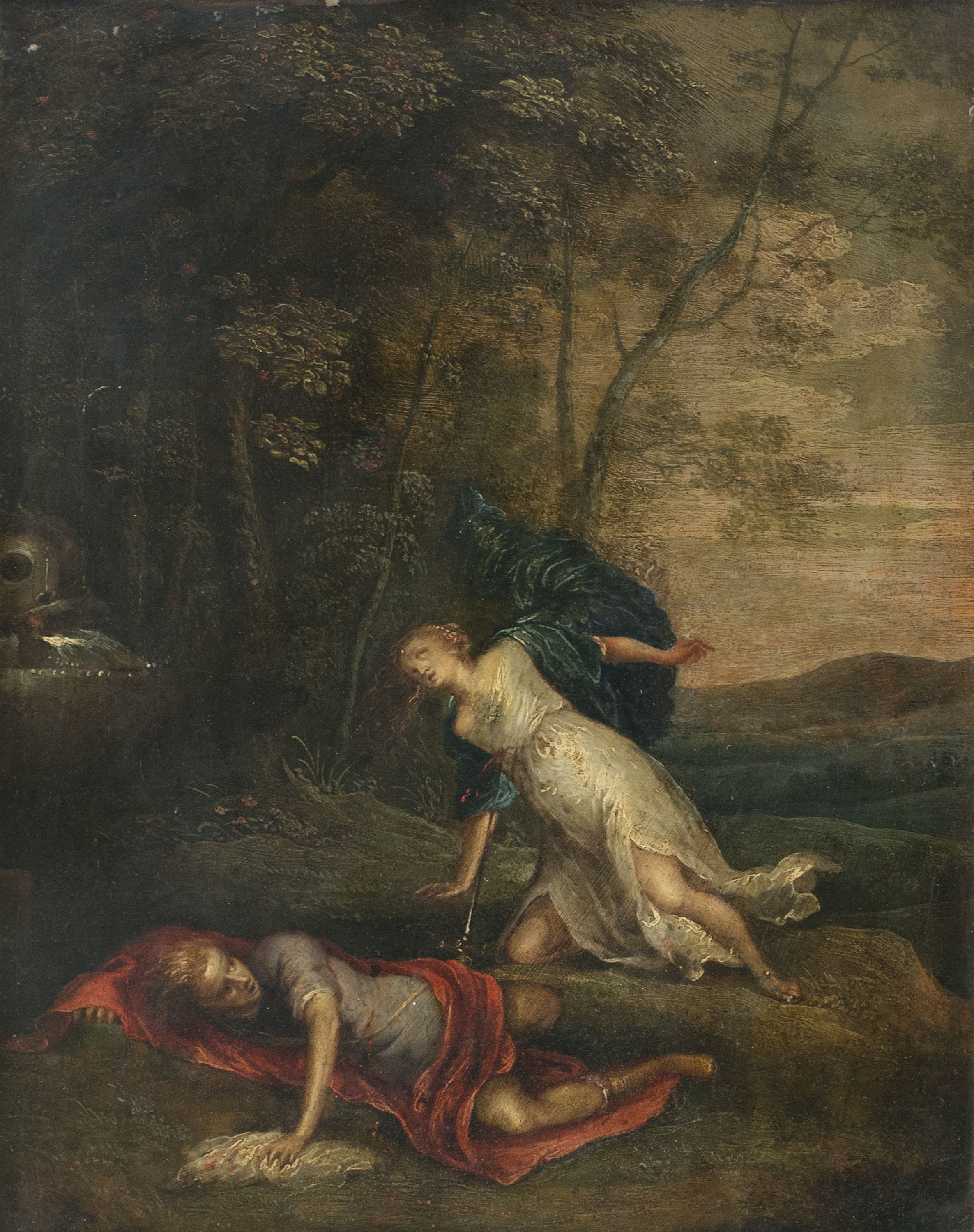 Flemish School 17th Century | Píramo y Tisbe sobre un paisaje | MutualArt