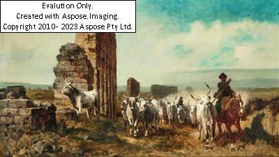 Cattle in the Roman Campagna by Carl Rudolf Huber, 1872