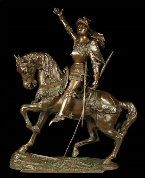 Fine Antique Bronze Sculpture of a Medieval Gothic King in Beautiful Knight's Armor on Horse with a Large Jousting Spear & Sword. Signed by by Émile Coriolan Hippolyte Guillemin