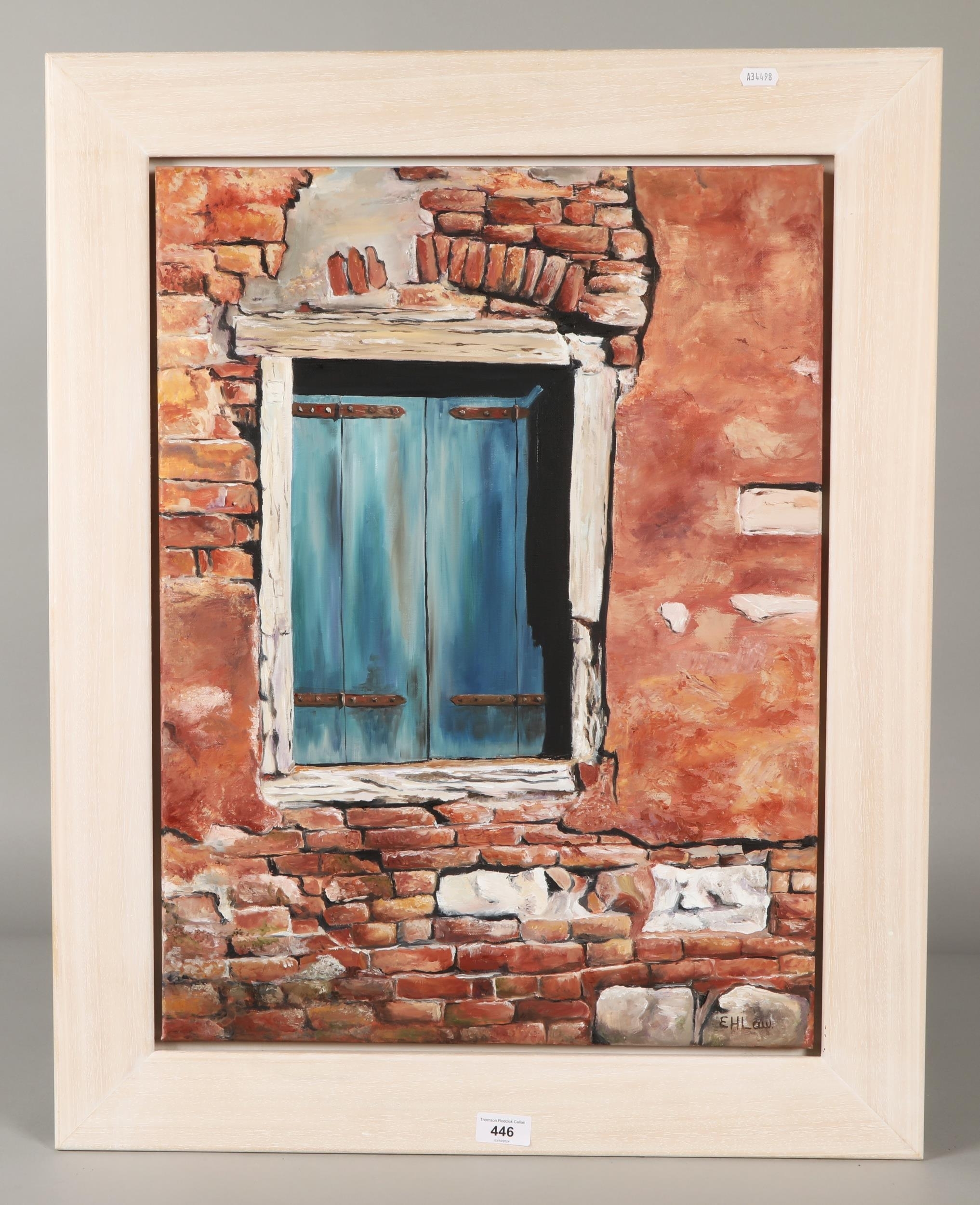 Artwork by E. H. Law, The Blue Shutters, Made of oil on canvas