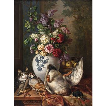 Jarrón de cerámica con flores en un paisajes y animales - Sofía Arnau