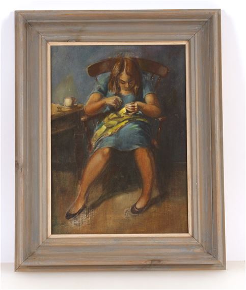 James Govier | oil on board study of a young girl sewing | MutualArt
