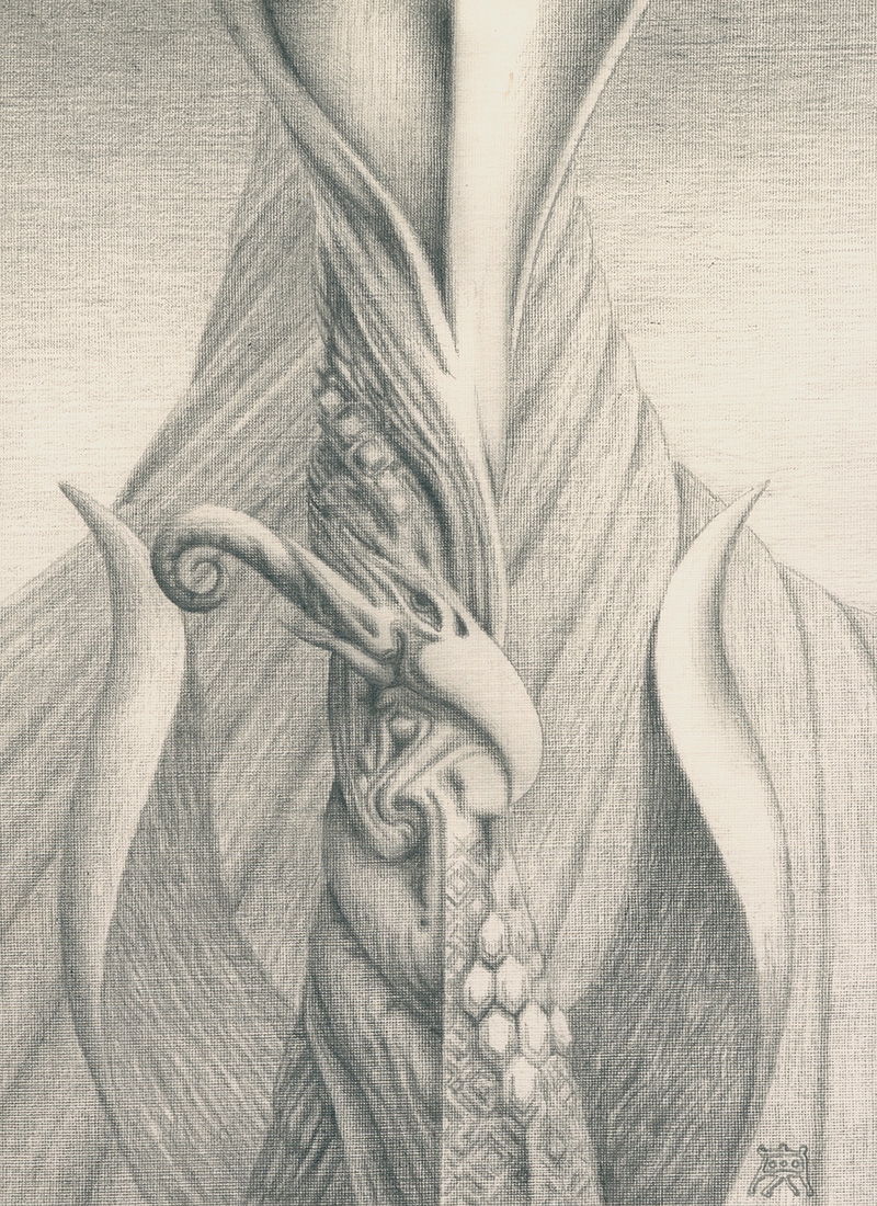 Artwork by Alexander Rudolf Kubiczek, Flammenvogel. Graphit, Made of Graphit auf strukturgeprägtem Karton