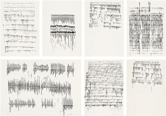 Sechs Serigraphien. Saarbrücken, Edition St. Johann, 1972. Mappe mit sechs Blatt Siebdrucken, einem Titel- u. einem Textblatt auf leichtem Karton. In Original-Kartonmappe. Von 48,5 x 54 bis 98 x 62 (100 x 70 bzw. 70x 100) cm