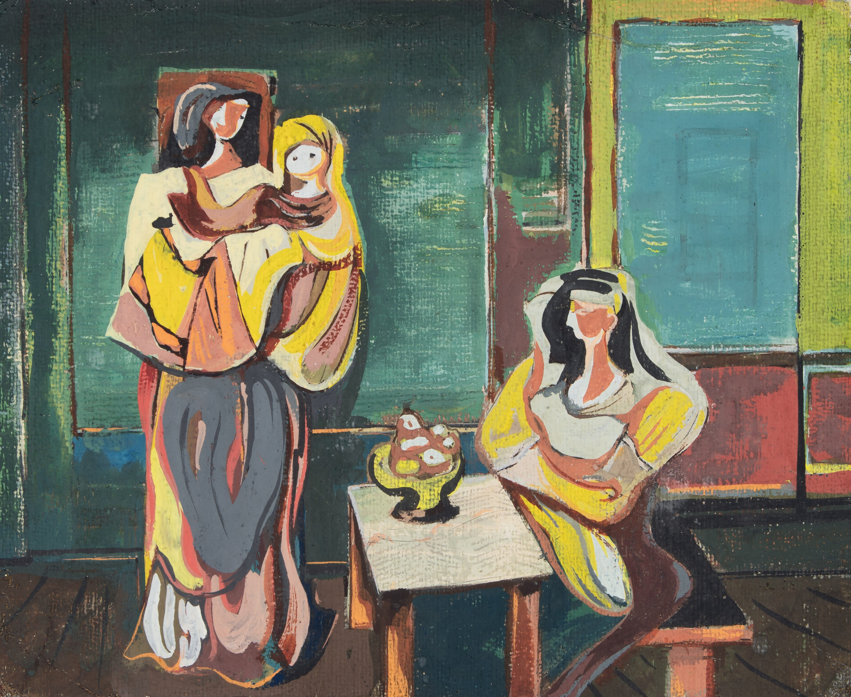 César Klein | o.T. (Interieur mit zwei Frauen und Kind). Gouache auf ...