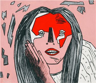 Sie staunt. Acryl u. Ölkreide auf Leinwand. 1992. 57,5 x 67 cm. Gerahmt - Wolfgang Smy