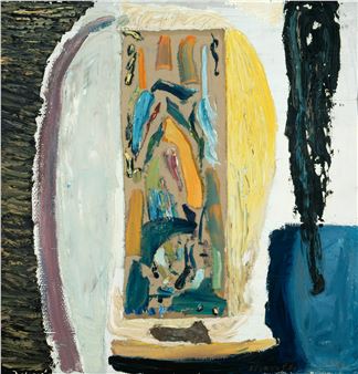 o.T. Öl über Collage auf Wellpappe. 1992. 105 x 102 cm. Beidseitig sichtbar gerahmt - Jürgen Böttcher