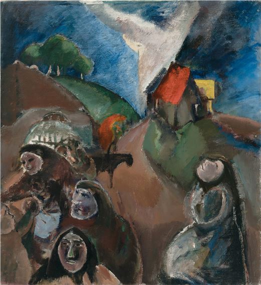 o.T. (Flucht). Öl auf Leinwand. 69,5 x 63,5 cm. Gerahmt - Franz Domscheit