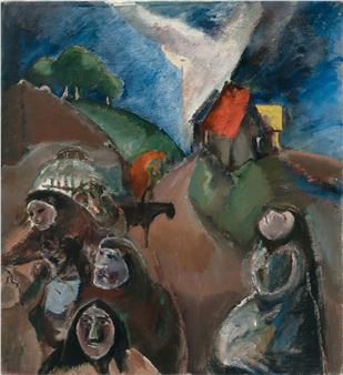 o.T. (Flucht). Öl auf Leinwand. 69,5 x 63,5 cm. Gerahmt - Franz Domscheit