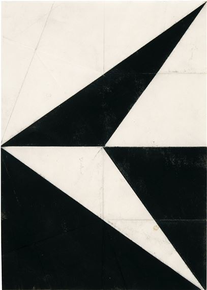 Keil in Schwarz-Weiß. Tempera über Faltung auf Papier. 35,5 x 25,2 cm, im Passepartout freigestellt by Hermann Glöckner