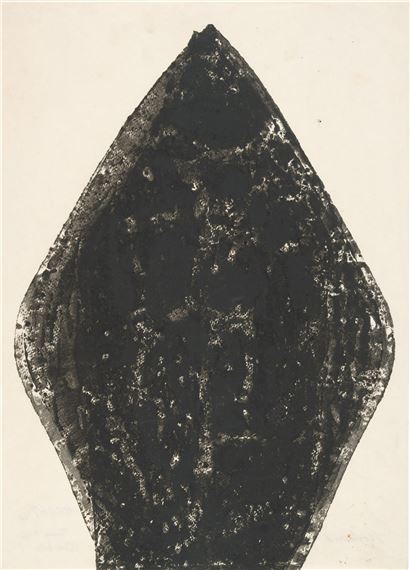 o.T. (Blattform in Schwarz). Monotypie (Glasdruck in Tempera) auf Japan. 1969. 50,5 x 36,2 cm by Hermann Glöckner, 1969