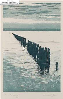 Marianne Ferm,  Swedish 21st Century-  Estuary;  etching with aquatint on wove,  signed in pencil and numbered 6/30,  sheet: 48 x 38 cm,  (framed)  (ARR)  Bankside Gallery, London Original Print fair, 2022 - Marianne Ferm 