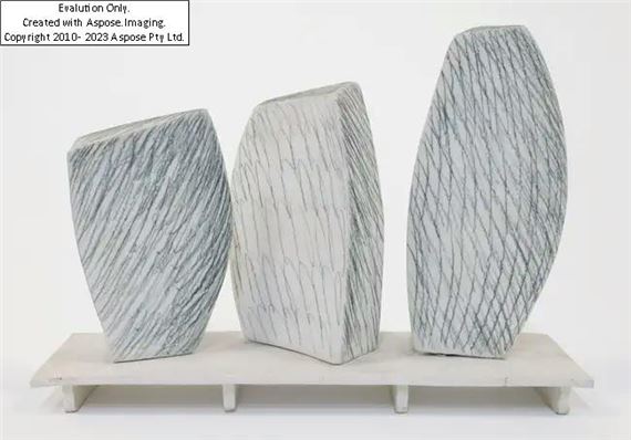 Guido de Zen,  Italian, 20th / 21st century - Tre Elertnii Geometrici,  alabaster and green pigment, signed and dated 04, H17 by Guido De Zan, dated 04