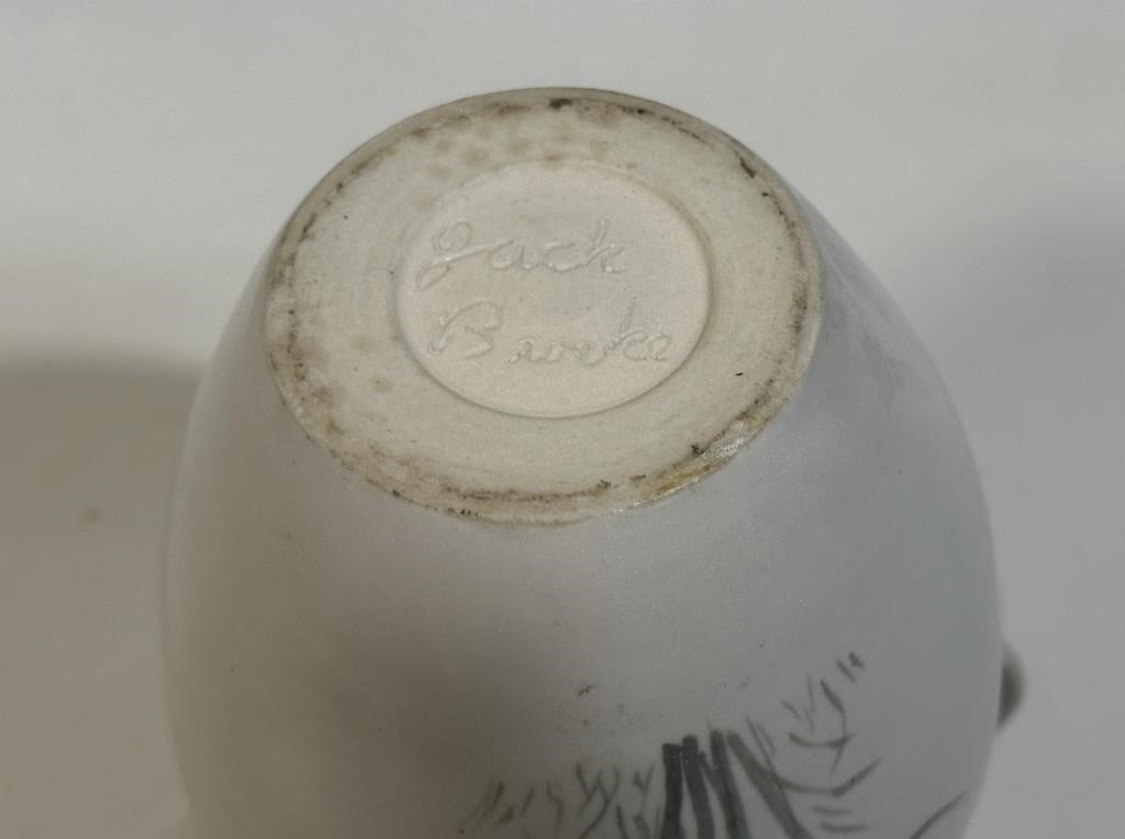 Artwork by Jack Burke, PRETTY JACK BURKE DOUBLE HANDLED POTTERY VASE, Made of POTTERY