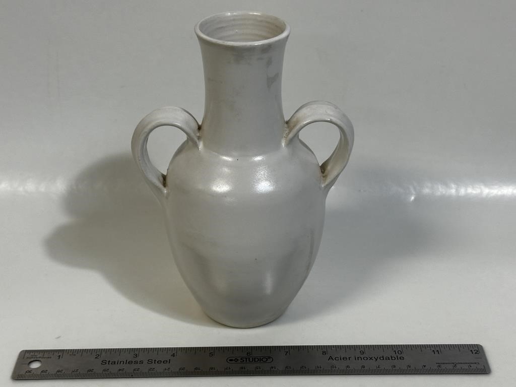 Artwork by Jack Burke, PRETTY JACK BURKE DOUBLE HANDLED POTTERY VASE, Made of POTTERY