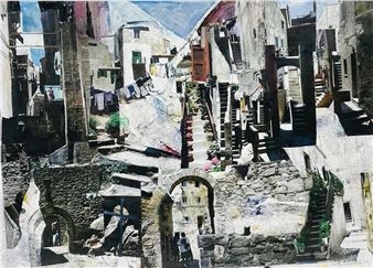 Mixed Collage-Gouache by Betty Warner Sheinbaum Titled -Giglio I - Betty Warner Sheinbaum