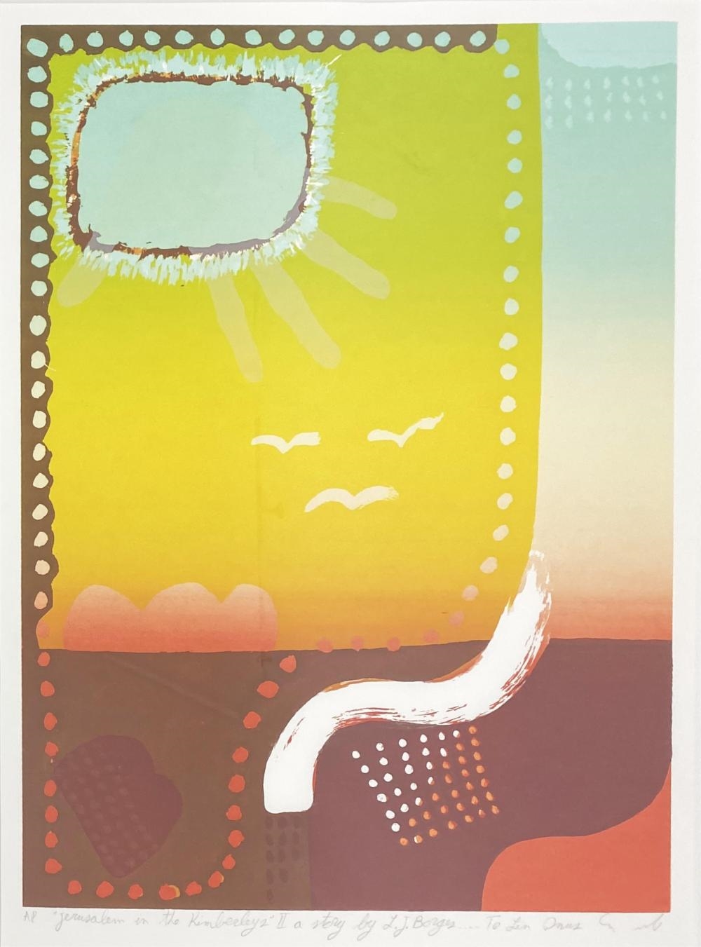 Artwork by Shaike Snir, Jerusalem in the Kimberly II A Story by L.J. Borges to Lin Onus, Made of Silkscreen
