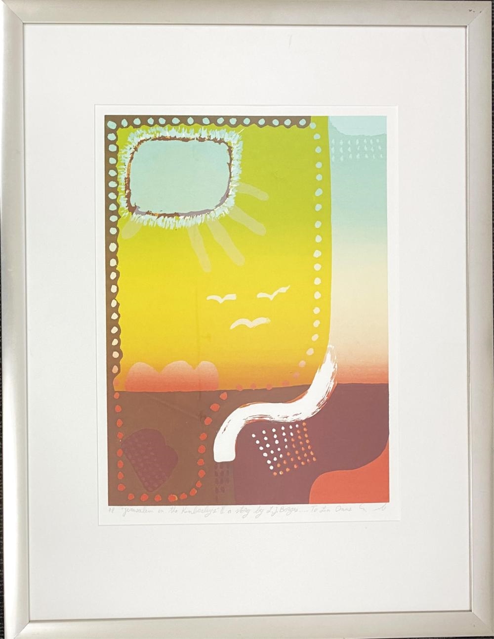 Artwork by Shaike Snir, Jerusalem in the Kimberly II A Story by L.J. Borges to Lin Onus, Made of Silkscreen