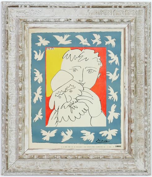 ‘L’Enfant au Masque pour le journal I’Humanite’ Numbered lithograph printed in 1953 Edition: 2000 French vintage frame 52 x 42cm. by Pablo Picasso, printed in 1953