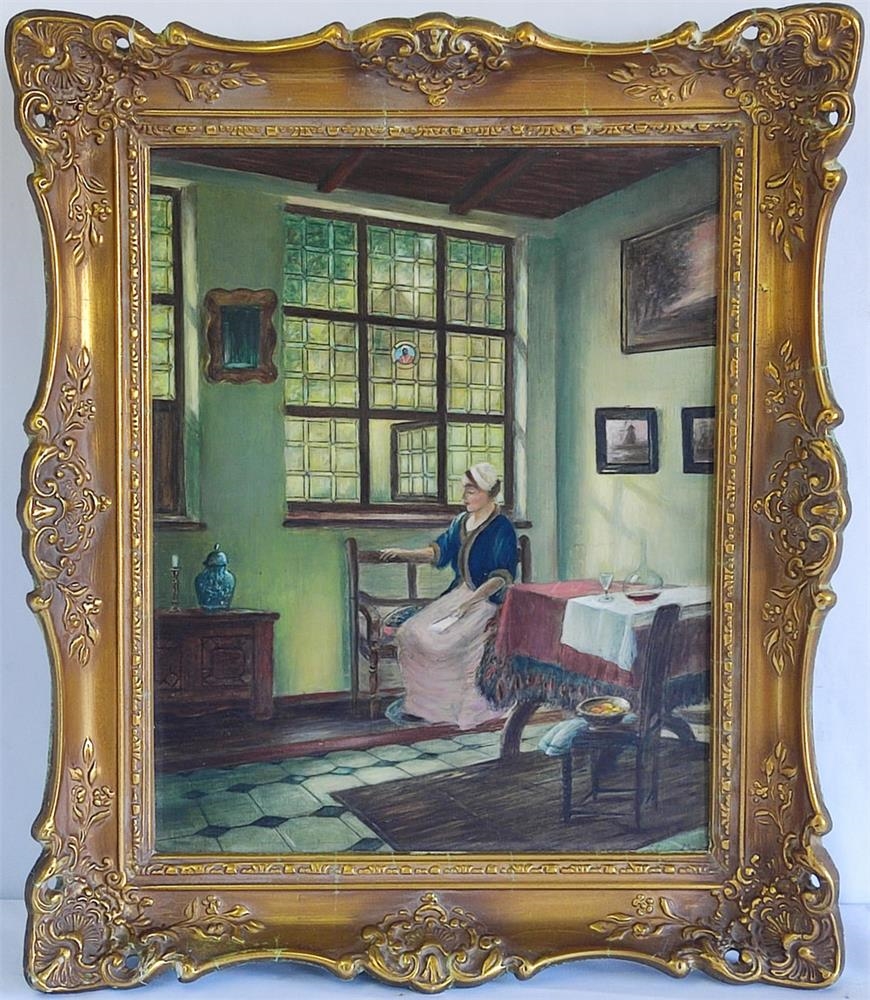 Artwork by E. Geisenstösser, Holländerin in der Stube, Made of oil on board