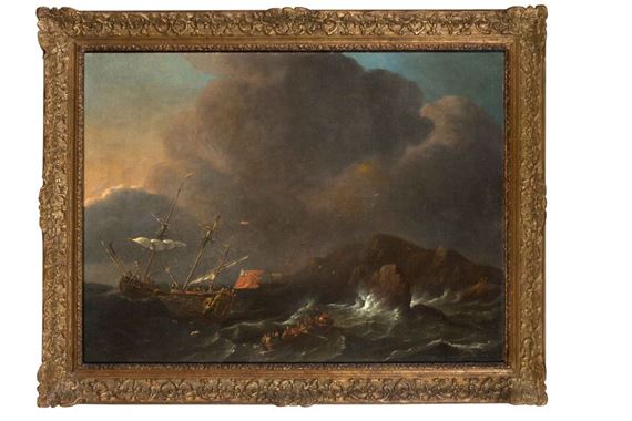 Ship in peril off a rocky coast by Ludolf Backhuysen I, Dutch School, 17th Century, circa 1670
