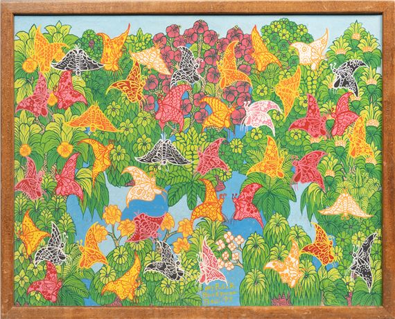 Wayan Pugur (Bali, B. 1946) Bali Folk Art Oil on Canvas - I Wayan Pugur