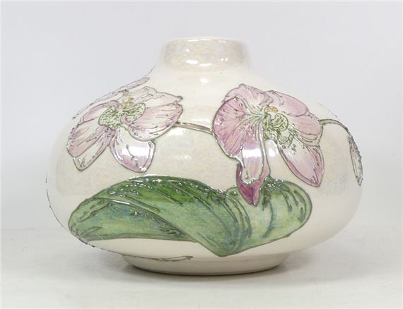 Lise B. Moorcroft Orchids Design Lamp Base. Hairline crack to top. Height: 11cm by Lise B. Moorcroft